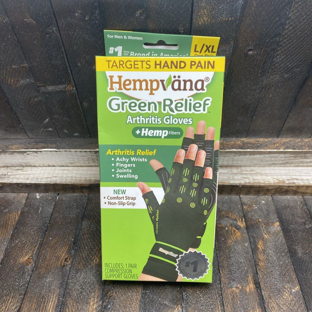 1 Pr Hempvana Sz L/XL Arthritis Hemp Gloves Unisex Adult W/Comfort Strap